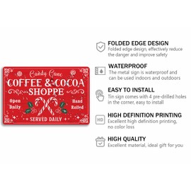 Coffee And Cocoa Shoppe Tin Sign Funny Christmas Metal Signs Retro Santa Sign Christmas Wall Art Decor For Home Cafe Shop 8x12 Inch