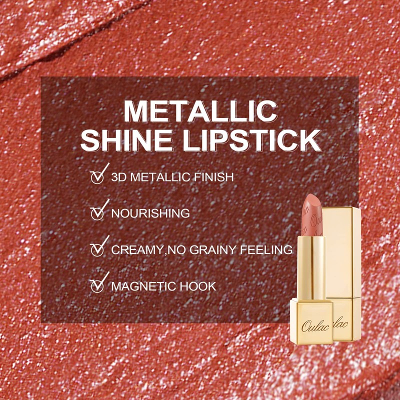 OULAC Lipstick, Metallic Shine Finish, No Grainy Feeling, Long-Lasting Moisturisation,