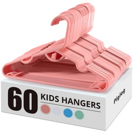 PIGLOG Plastic Baby Hangers 60 Pack, Pink Stackable Baby Clothes Hanger Stackable Kids Plastic Hanger(11.4") for Toddler&Newborn Child Baby Durable Hangers for Closet, Kids Hangers