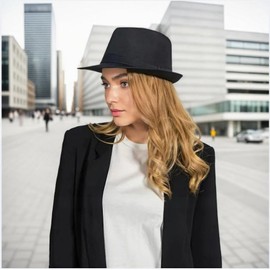 Classic Fedora Panama Hat, Short Brim, Summer Beach Style, Unisex (US, Numeric, 7 3/8, 7 1/2, Black)