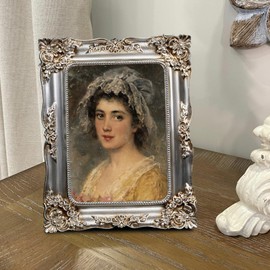 FJXMFRAME Silver Picture Frame 5x7 Vintage Victorian Picture Frame Antique Ornate Baroque for Tabletop or Wall Hanging Small with Glass Front