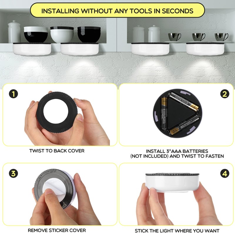 Macarrie 12 Pack Wireless LED Puck Lights, Under Cabinet Lighting,