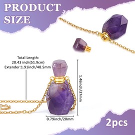 SUPERFINDINGS 2PCS Perfume Bottle Necklace Crystal Perfume Bottle Pendant Essential Oil Diffuser Necklace Gemstone Vial Necklaces Natural Amethyst Pendants for Christmas Valentine's Mother's Day