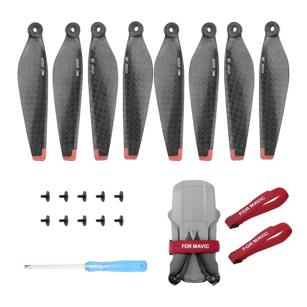 iEago RC Mini 3 Pro Propeller Carbon Fiber Low Noise High Hardness Replacement Blade with Nylon Propeller Protector Fixer for DJI Mini 3 Pro Drone Accessory, 8 Pieces