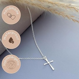 Annika Bella Cross Necklace for Women, 16-18 Inches Silver/Gold Chain, Women's Small Simple Cross Necklaces Religious Charm Jewelry, Faith Gift for Her