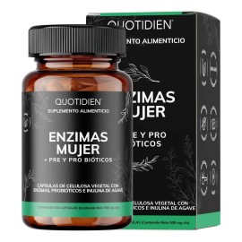 Enzimas digestivas - Probióticos y Prebióticos - Fibra - Vegano premium - Digestive Enzymes - Vitaminas Hombre / Mujer - Quotidien - Slim - 60 cápsula