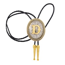 Western Initial Letter Bolo Tie for Men, Cowboy Rodeo ABCD to Z Leather Necklace, Cowgirl Western Accessory for Women (D)