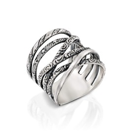 Paz Creations 925 Sterling Silver Highway Ring For Women and Girls, Everyday Wear Accessory, Wrapped Spiral Design, Bold Statement Jewelry, Gifts For Her, Size 10