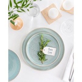 32 Piece Dinnerware Sets for 8 - Modern Style Stoneware Dinnerware Set - Scratch Resistant, Dishwasher Safe Plates and Bowls Sets Ceramic, Dish Set, Bowl and Plate Set - Beige and Blue…