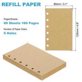 PATIKIL A7 Refill Paper, Unlined Blank Kraft Paper Refillable Paper 6 Hole Filler Inserts Loose Leaf Paper for 6 Ring Binder, 80 Sheets/160 Pages, Beige