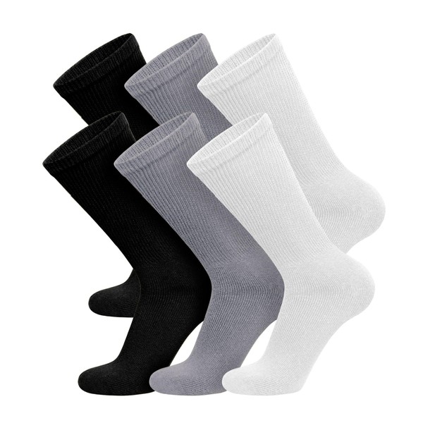 6 Pairs of Cotton Diabetic Non-Binding Neuropathy Crew Socks (Black,