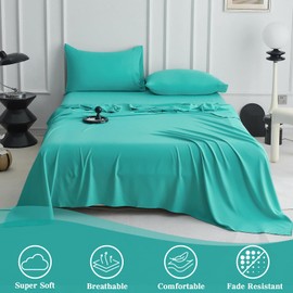 4 Piece Queen Sheet Set - Super Soft Breathable Cooling Bed Sheets King Size 16 Inch Extra Deep Pocket, Hotel Luxury Bedding & Pillowcases, Wrinkle Free Oeko-Tex - Turquoise