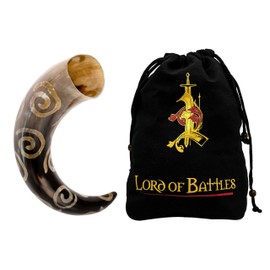 Medieval Viking Drinking Horns Genuine Ox Horn Norseman Drinking Vessel Horn for Ale Mead for Men and Women (Spiral Pattern, 400-500 ML)