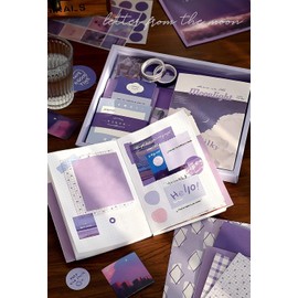 F Falkiya 346pcs Vintage Scrapbook Stickers Kit | Aesthetic Junk Journal Supplies Paper Art Journaling Kit DIY Sticker Craft Pack with A6 Grid Notebook for Wall Decor (Purple) (Pack of 1)