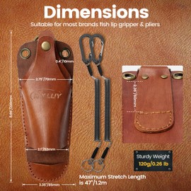 RXLUY Fishing Pliers Holster Fish Lip Gripper Leather Sheath with Retractable Lanyard, Universal Fit for Most Marine Angling & Wild River Lure Tongs Leather Accessories, Fishing Gift