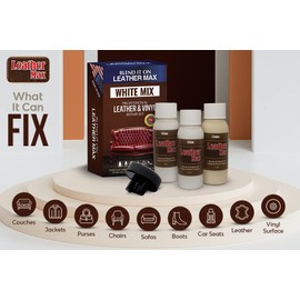 Leather Max Quick Blend - Kit de reparación y reparación de reacabado blanco, restaurar sofás, renovar muebles y reparar asientos de coche, chaquetas, sofás, botas, 3 tonos de color para mezclar con vinilo de piel y más (mezcla blanca)