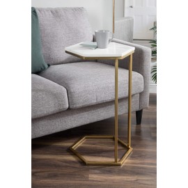 Kate and Laurel Trillion Modern C-Table, 16 x 16 x 28, Gold, Chic Marble End Table with Geometric Top