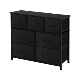 AZL1 Life Concept Storage Organizer 7-Drawer Closet Shelves, Sturdy Steel Frame Marbling Wood Top with Easy Pull Fabric Bins for Clothing, Black