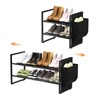 Shoe Rack with Side Pocket, Expandable 2-Tier Mesh Shoe Organizer