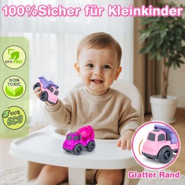 Cicili Truck Toy from 1 Year, Sustainable Organic Plastic Children's Set from 2 Years, Sandpit Car for Toddlers, Girls, Sandpit Toy, Small Vehicles (Pink)