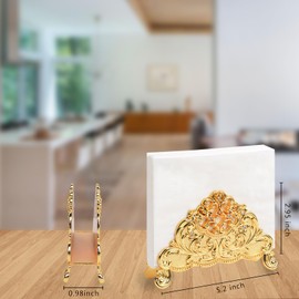 Nerien Vintage Metal Napkin Holder, Collection Tabletop Paper Napkin Stand, Retro Napkin Freestanding Organizer, Tissue Dispenser for Home Kitchen Indoor Outdoor Decor, Gold Vine Flower