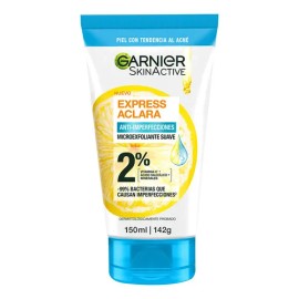 Limpiador profundo exfoliante Anti-imperfecciones Express Aclara con Ácido Salicílico y Vitamina C, 150ml. Ideal para piel con tendencia al acné y piel sensible de Garnier Skin Active