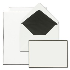 NEUSER PAPIER 25 x Mourning Paper Sets DIN A5 with Very Elegant Lined Envelopes DIN C6 - Both with Handmade Black Border - Writing Paper for Condolence