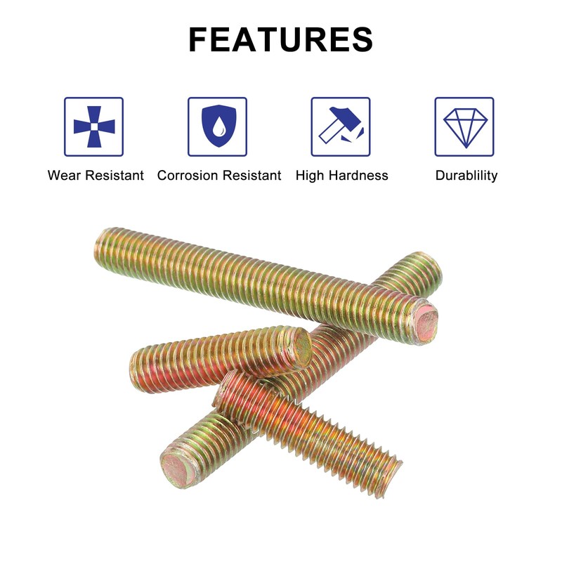 sourcing map 10 Pcs Fully Threaded Rod, M8-1.25x70mm Carbon Steel