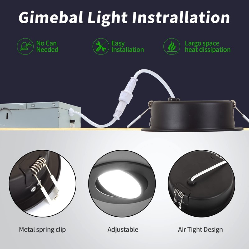 KnLnny Ware Black Gimbal recessed Lights 4 Inch 6 Pack,