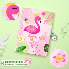 WERNNSAI Kids Diary Set for Girls, Flamingo Diary Set - Kids Diary with Gold Foil and Lock and Keys, Flamingo Diary for Girls with Pen and Stickers, Private Diary