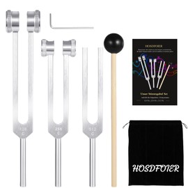 Tuning Forks for Healing Set (128Hz, 256Hz, 512Hz), Tuning Fork with Reflex Hammer for Healing/Frequency Instrument/Sound Therapy/Chakra/Yoga and Meditation Tools (Silver), Stress Relief Gift