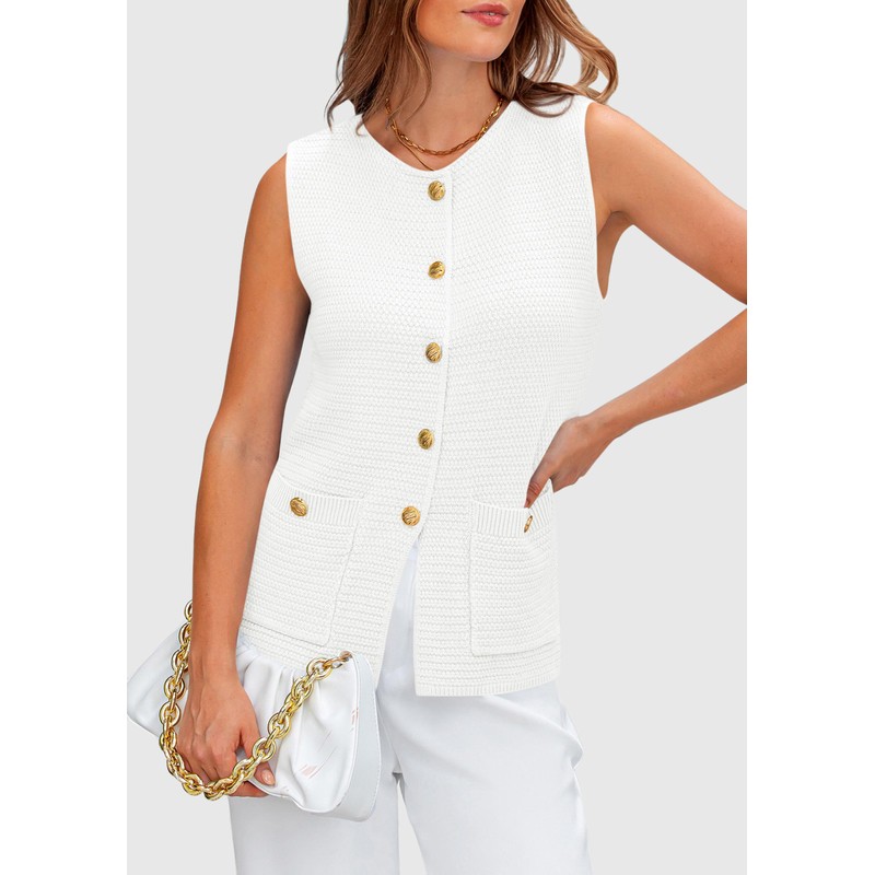 PRETTYGARDEN Women's 2025 Summer Sweater Vest Sleeveless Knit Cardigan Button