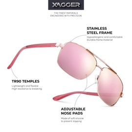Xagger Polarized Brow Bar Square Aviator Sunglasses for Men Retro Pilot Military Metal Driving Fishing Golf Shades UV400