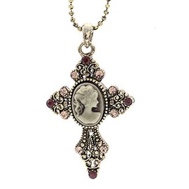 Soulbreezecollection Brown Cameo Christian Cross Pendant Necklace Charm Fashion Jewelry