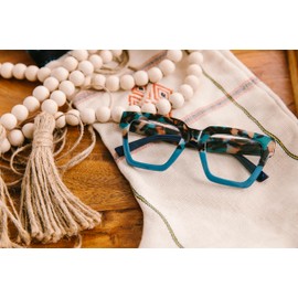 Peepers by PeeperSpecs Oprah's Favorite Women's Take a Bow Square Blue Light Blocking Reading Glasses - Teal Botanico/Teal +1.25
