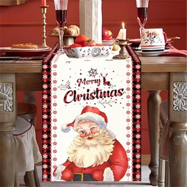 Christmas Table Runner 72 x 13 Inch Decorations, Santa Claus Kitchen Dining Table Runner for Winter Xmas Theme Parties, Merry Christmas Table Decors for Farmhouse Home Fireplace, Santa Claus