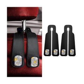 KHGUZ Bling Car Headrest Hooks, 2PCS Crystal Rhinestone Multifunctional Vehicle Seat Back Storage Hook, Diamond Seat Hanger for Bags Purses Phones, Universal Automotive Accessories (Black/White)