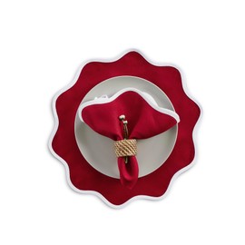 Solino Home Scallop Linen Napkins 20 Inch – 100% Pure Linen Christmas White and Red Round Cloth Napkins Set of 4 – Giselle Scallop Edge, Washable Dinner Napkins