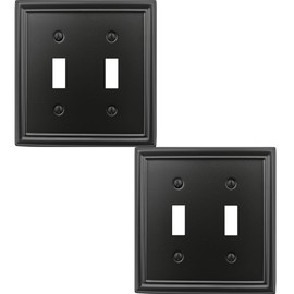 OKAWYC Double Toggle Light Switch Cover Luca Metal Wall Plate, 2-Pack Black 2 Gang, Light Switch Cover Decorative Wallplate, Durable