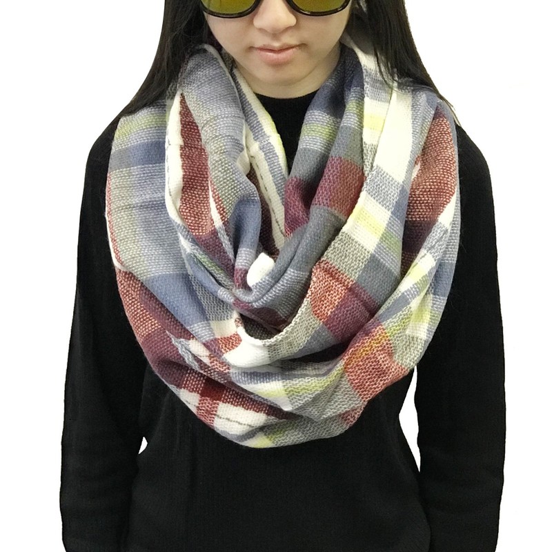 Wrapables® Plaid Print Winter Infinity Scarf, Gray and Wine