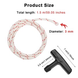 Zhichengbosi Recoil Starter Rope, 1.5-Meter 3 mm Lawn Mower Pull Cords, Engine Starter Pull Cords With 1 Black Recoil Starter Handle for Chainsaws, Lawn Mower (White)