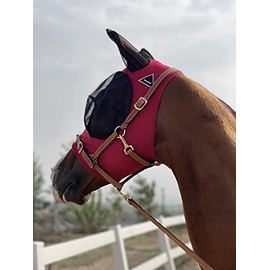 Horse Mask, Horse Mask with Ears, TGW RIDING Extra Comfort Grip Soft Mesh Horse Mask with Ears (L, Burgundy)
