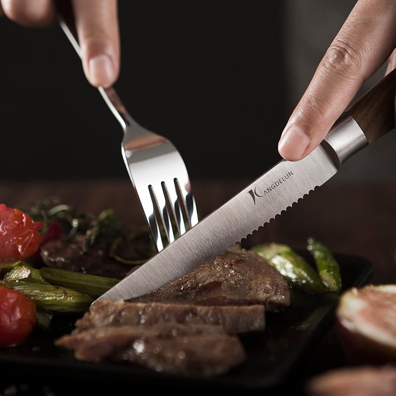 kangdelun Ultra Sharp 6-Piece Steak Knife Set, 4.5" Serrated Blades,