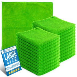 Microfiber Cleaning Cloth, Large Size 40x40cm, Super Absorbent Lint Free Microfibre Cloths Cleaning for Home, Kitchen, Surface, Mirrors, Bathrooms, Motorbike, Car (Green, 20)