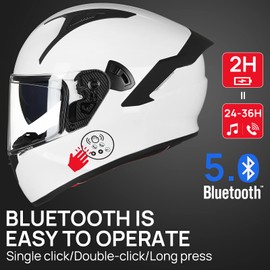 ILM Motorcycle Helmets with Built in Bluetooth Full Face Casco para Moto Dual Visor for Adults Men Women DOT Model-X9(White,M)