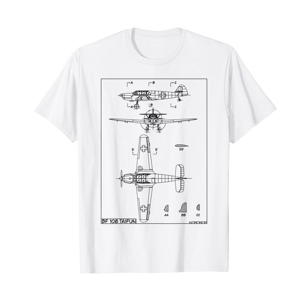 Messerschmitt Bf 108 Taifun WW2 German Plane Blueprint T-Shirt