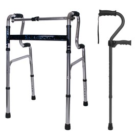 Carex Uplift Walker and Cane Combo, Folding Walker for Seniors with Uplift Walking Cane, Walking Cane for Women and Walking Cane for Men