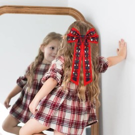 Christmas Hair Bows Large Red Plaid Christmas Charm Jewels Hair Bow Clips for Girls Women Barrettes Winter Holiday Hair Bows Barrettes Accessories (red plaid Christmas bow C)
