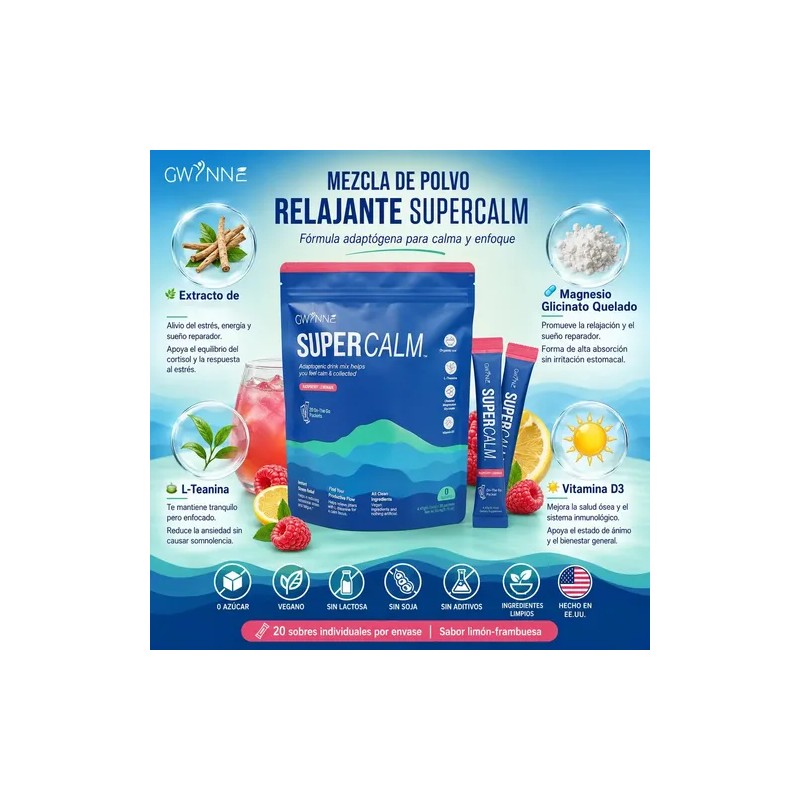 Gwynne Supercalm Polvo Nutricional Rico Complejo Magnesio Teanina Sobres