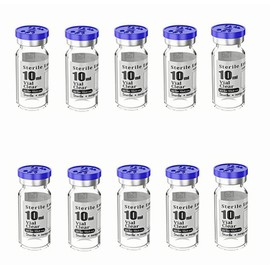 Biocomma 10pcs 10ml Sterile Empty Vial with Plastic Aluminum Flip Off Caps，Penicillin Bottle 20mm Crimp Top Sterile Transparent Borosilicate Lab Sample Vial (Transparent)